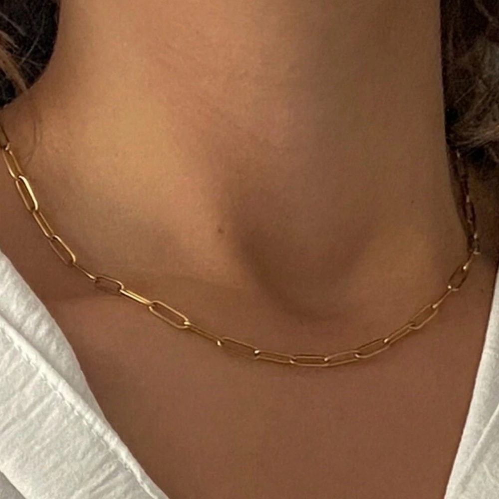 Gold Plated Stainless Steel Paperclip Chain Necklace | Minimalist Link Chain